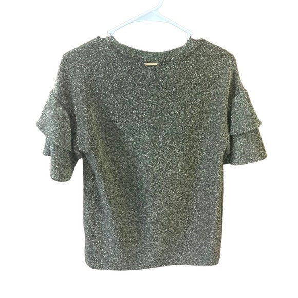 Michael Michael Kors Womens Size XS Double Bell Sleeve Black Gold Sparkle Short - Picture 3 of 5